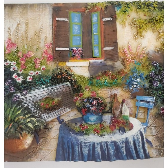 Vintage Hand Painted 3D Wall Hang Sculpture Parisian Garden Resin 8.75" x 6.75" - Picture 3 of 12